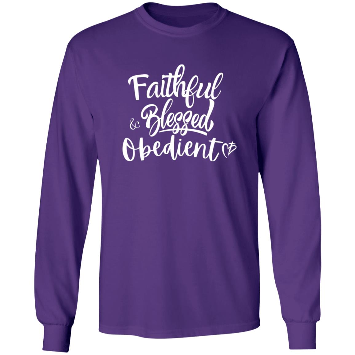 Faithful Blessed + Obedient Long Sleeve Tee (White Print)