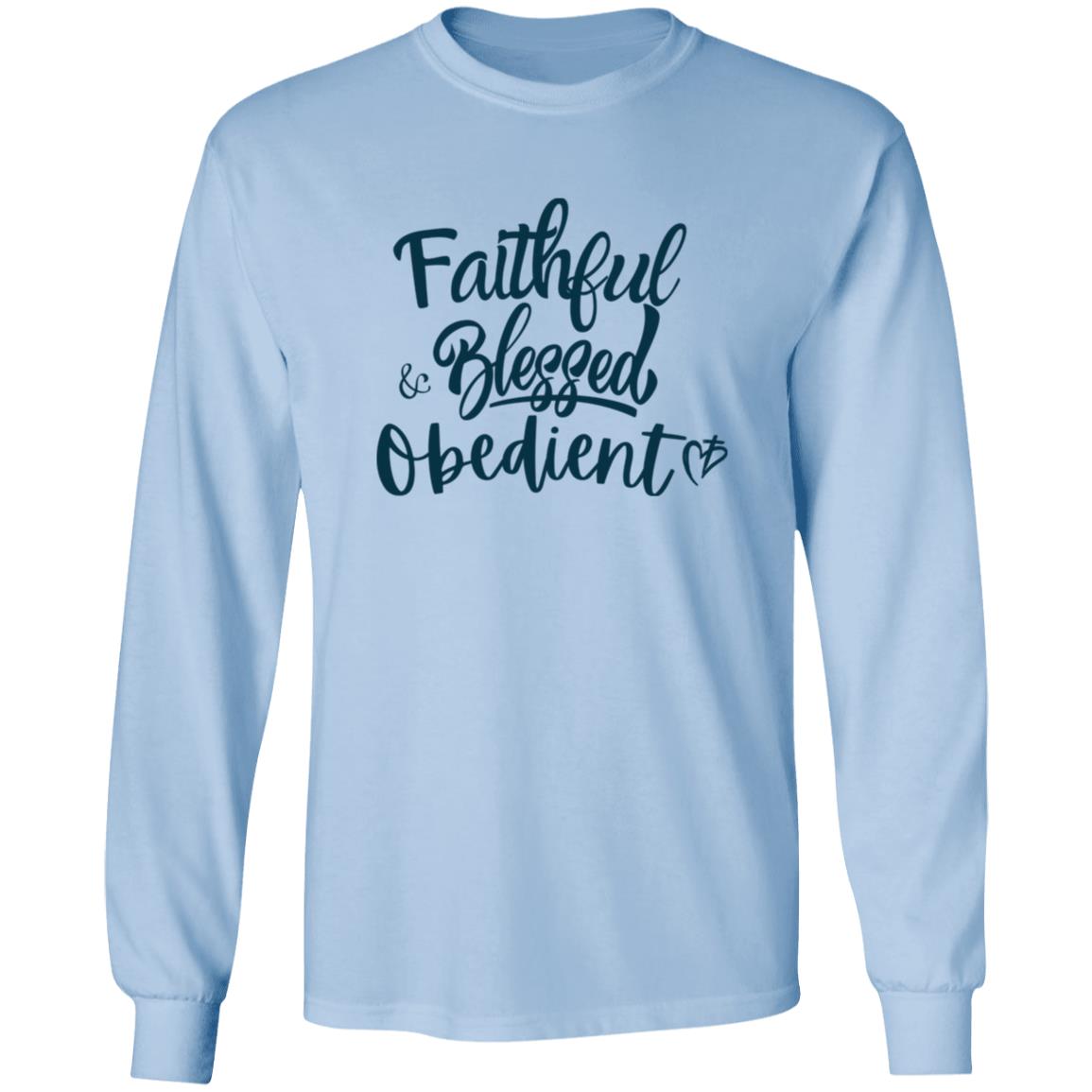 Faithful Blessed + Obedient Long Sleeve Tee (Blue Print)