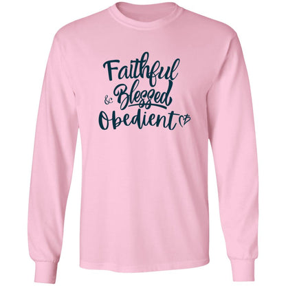 Faithful Blessed + Obedient Long Sleeve Tee (Blue Print)