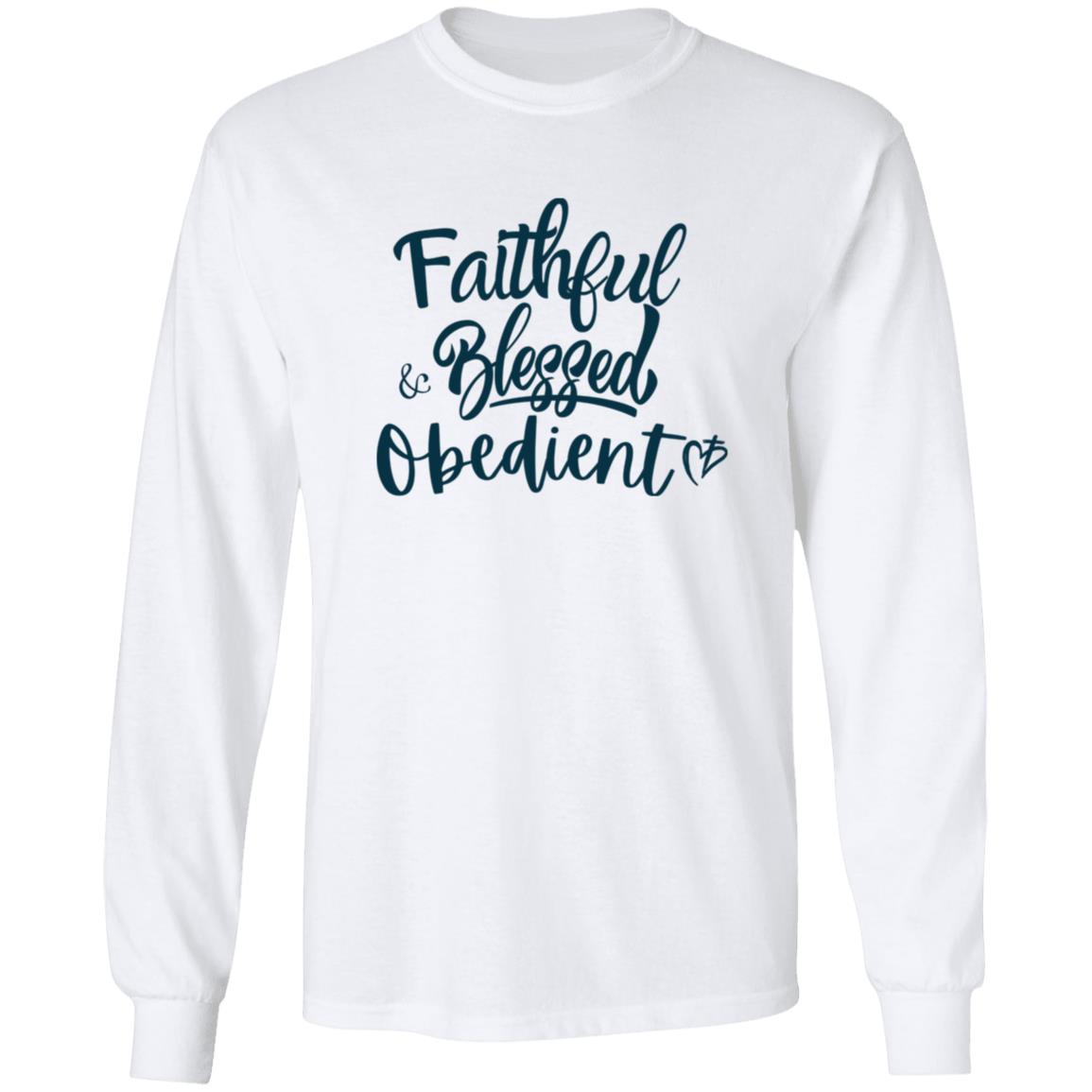 Faithful Blessed + Obedient Long Sleeve Tee (Blue Print)