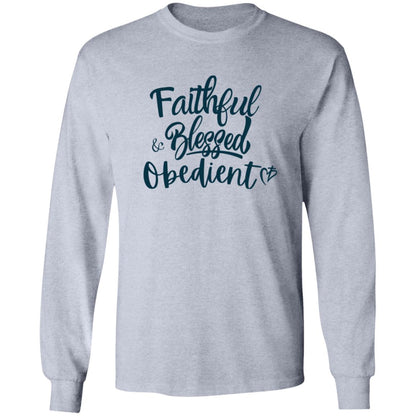 Faithful Blessed + Obedient Long Sleeve Tee (Blue Print)